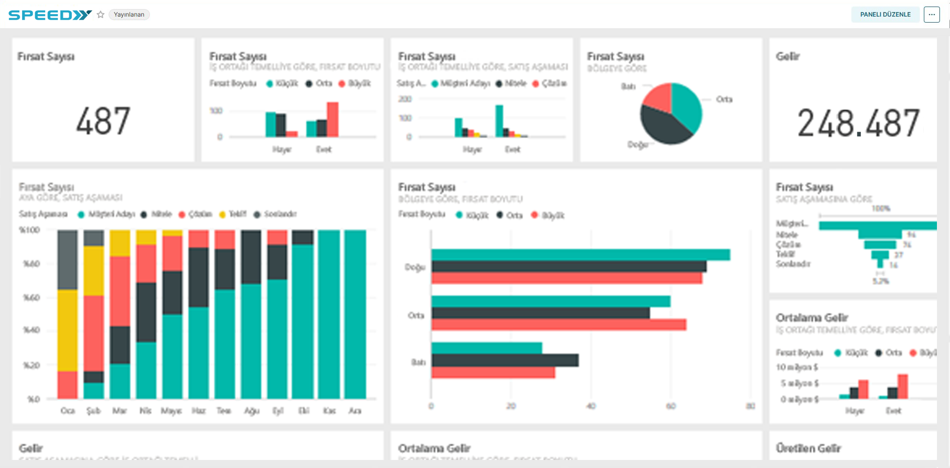 Speedy iş zekâsı dashboard ekranı